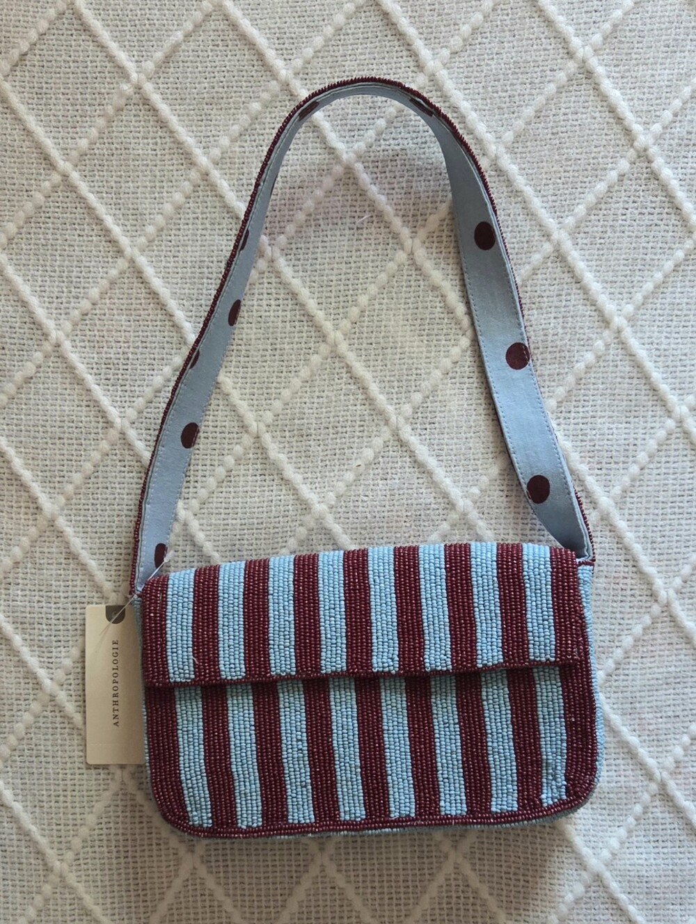 Anthropologie The Fiona Beaded Bag Geometric Edition Blue Stripe